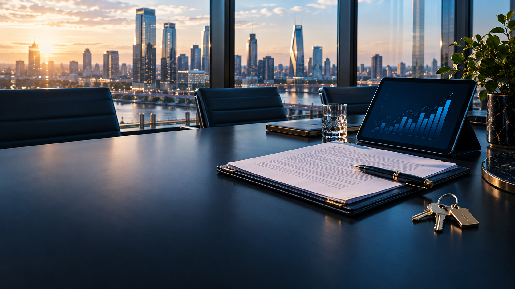 Private-credit documents and portfolio review in a city boardroom