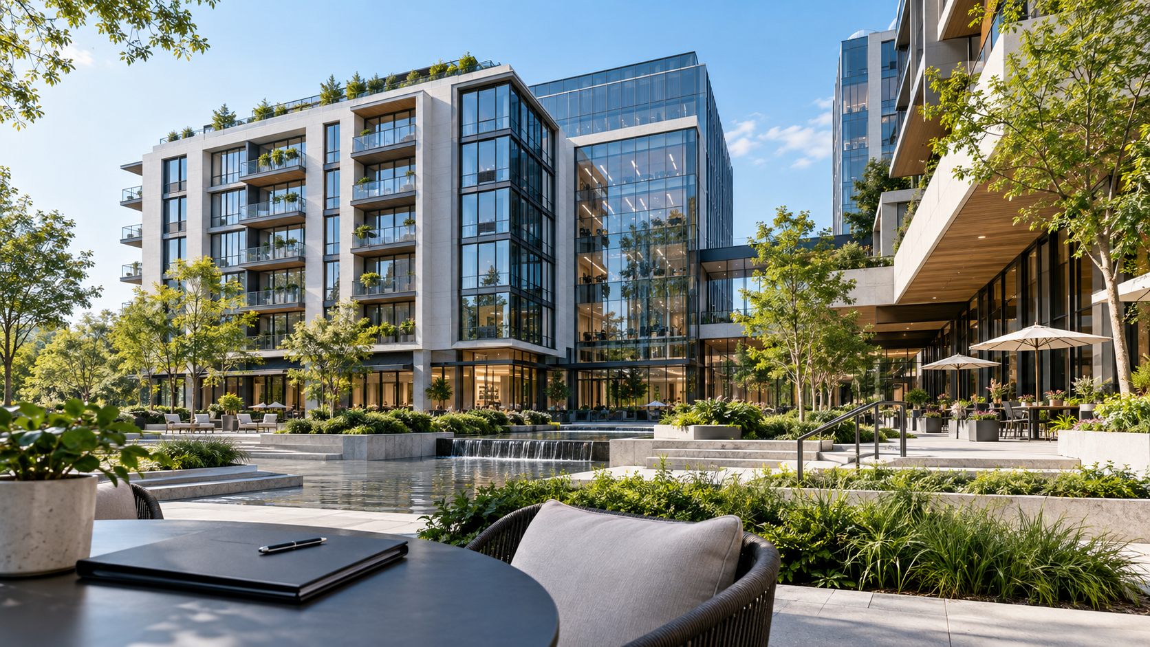 Institutional mixed-use real estate development with ownership planning materials